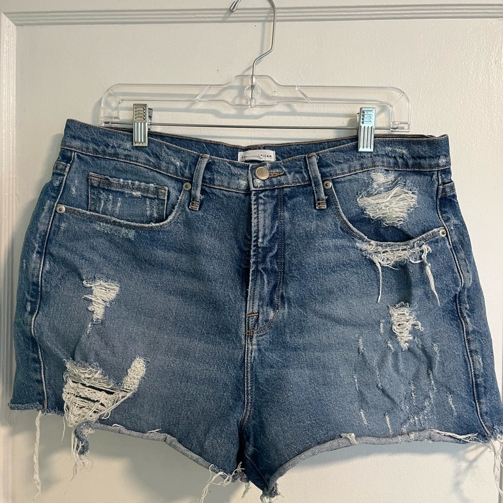 Good American Blue Distressed Jean Shorts